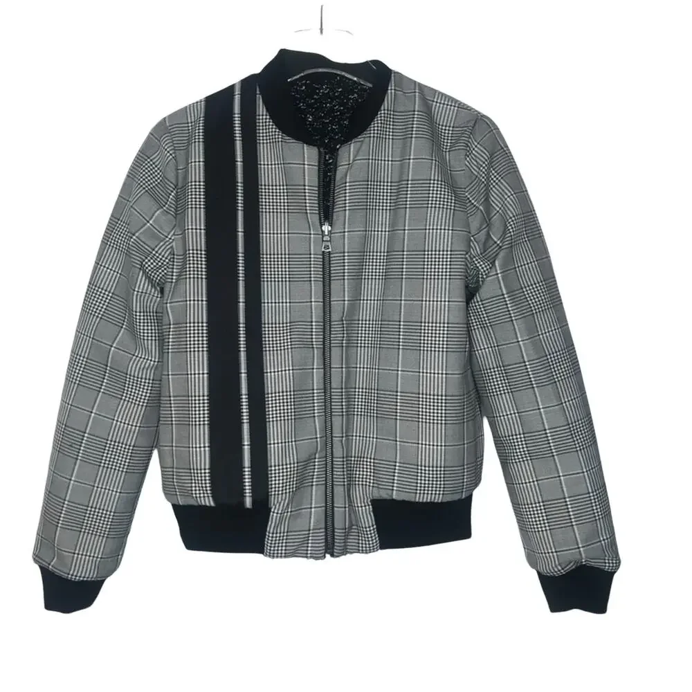 Alice + Olivia Lonnie Reversible Jacket Plaid Black White Size Small NEW